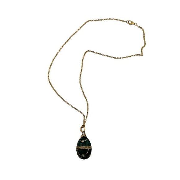 Green and Gold-tone Egg Necklace - Picture 9 of 13